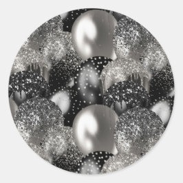 Adesivo Redondo Balões Aniversário do Festa Negra de Lata Negra