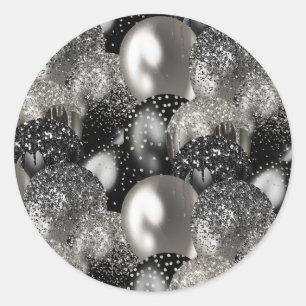 Adesivo Redondo Balões Aniversário do Festa Negra de Lata Negra