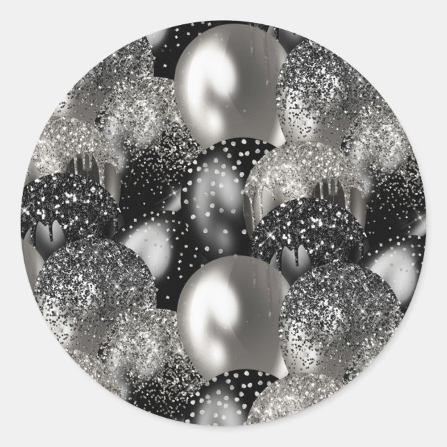 Adesivo Redondo Balões Aniversário do Festa Negra de Lata Negra (Frente)