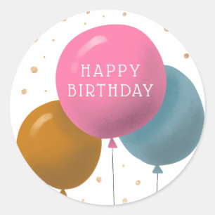 Adesivo Redondo Balões de aniversário coloridos Dourados Glitter