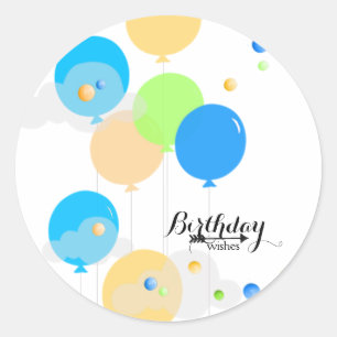 Adesivo Redondo Balões de Aniversário Coloridos e Gotas de Tintas