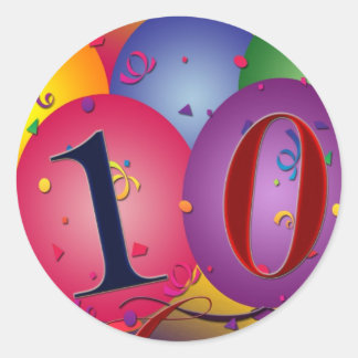 Adesivo Redondo Balões de aniversário de 10 anos!