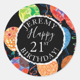 Adesivo Redondo Balões de aniversário de 21 anos festivos Adiciona