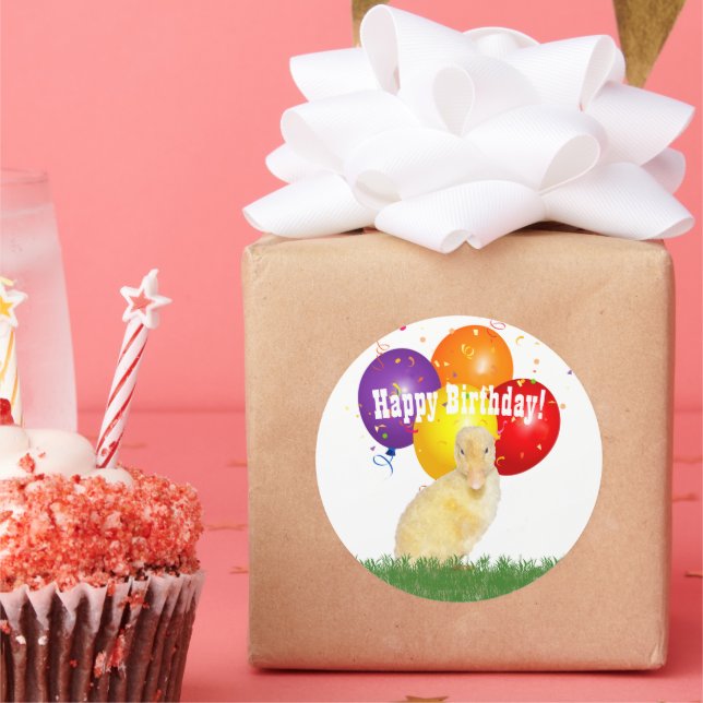 Adesivo Redondo Balões de Aniversário Feliz e Feliz Duque Amarelo (Festa)