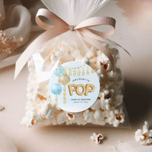 Adesivo Redondo Balões de Chá de fraldas Floral "Pronto para Pop"