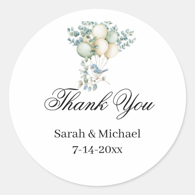 Adesivo Redondo Balões de chá de fraldas Vinhetas de Casamento (Frente)