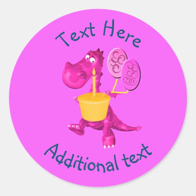 Adesivo Redondo Balões de Cupcake de Dragão Roxo Personalizados (Frente)