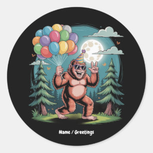 Adesivo Redondo Balões de Festa de aniversário Bigfoot Engraçado