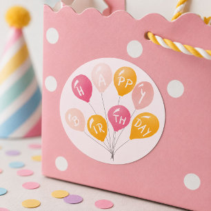 Adesivo Redondo Balões de Festa Rosa Amarelo Criança Feliz Anivers