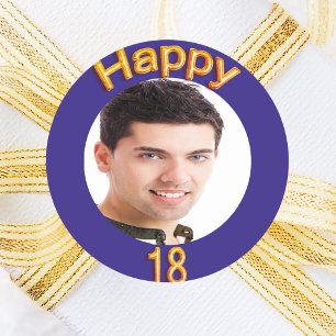 Adesivo Redondo Balões de ouro com foto-festa de aniversário 18