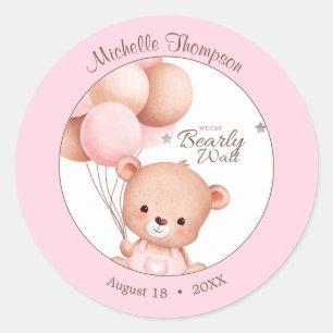 Adesivo Redondo Balões de Urso Aquarela Rosa