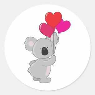 Adesivo Redondo Balões do coração do Koala