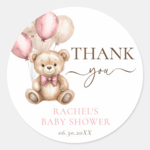 Adesivo Redondo Balões do Urso de Teddy Chá Rosa Baby Girl