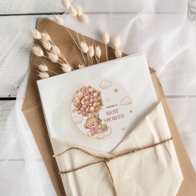 Adesivo Redondo Balões do Urso de Teddy Rosa (Criador carregado)