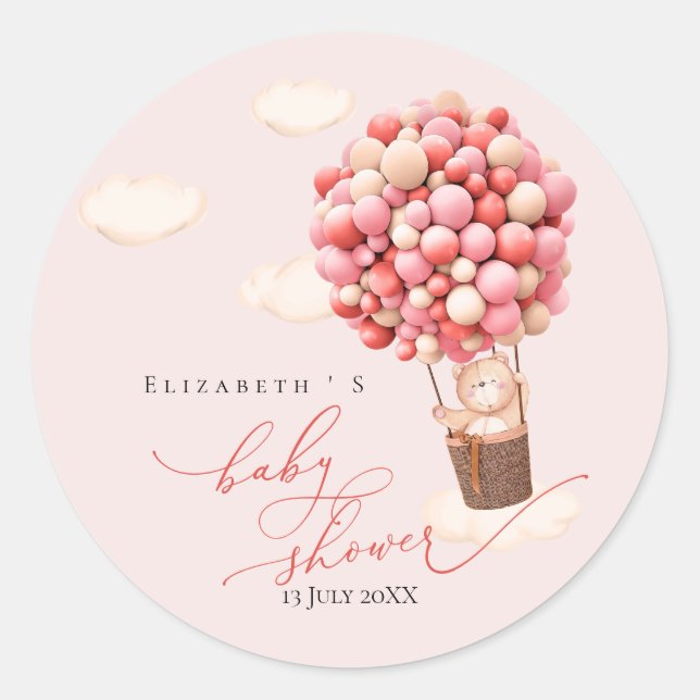 Adesivo Redondo Balões do Urso do chá de fraldas Sticker (Frente)