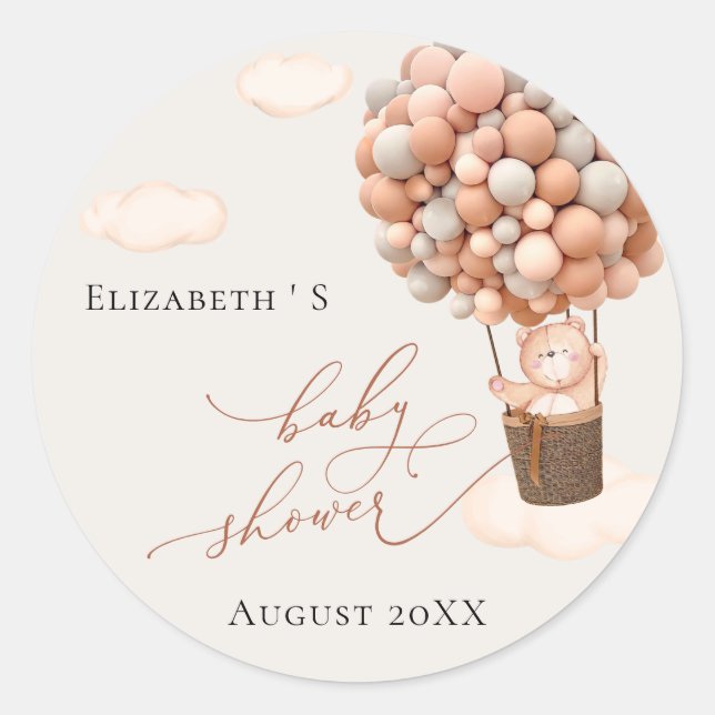 Adesivo Redondo Balões do Urso do chá de fraldas Sticker (Frente)