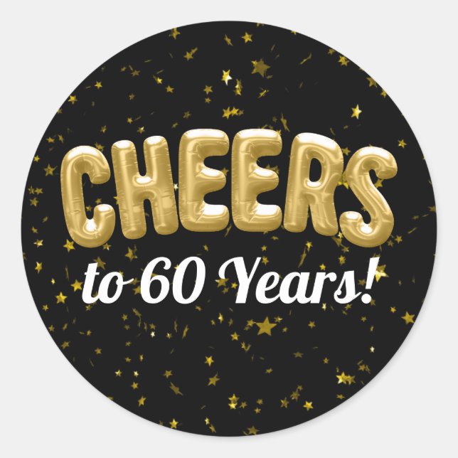 Adesivo Redondo Balões Dourados aplaudem 60 anos 60 anos aniversár (Frente)