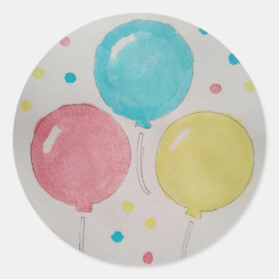 Adesivo Redondo Balões e Confetti Round Stickers