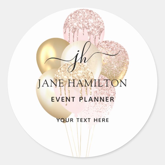 Adesivo Redondo Balões Glitter Monogramas (Frente)