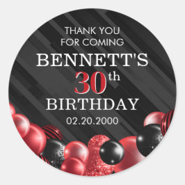 Adesivo Redondo Balões Vermelho Negro Aniversário