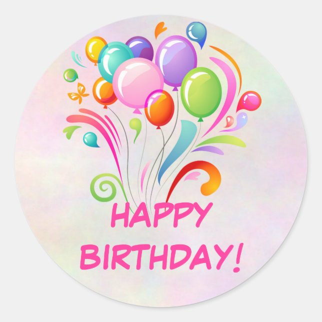 Adesivo Redondo Balões Vinhetas de Aniversário (Frente)