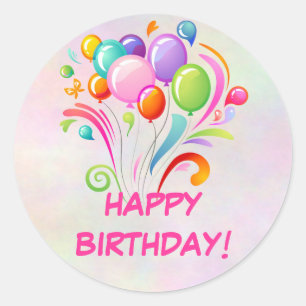 Adesivo Redondo Balões Vinhetas de Aniversário