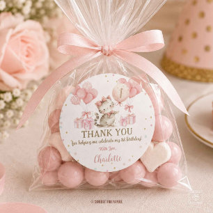Adesivo Redondo Baloões Cor-de-Rosa de Gatinho Fofo 1º 2º 3º Anive