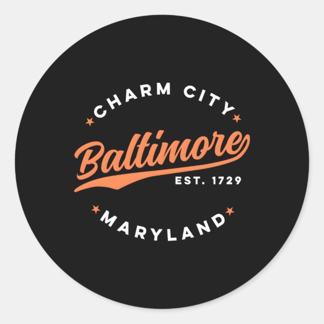Adesivo Redondo Baltimore Charm City Maryland Texto Branco (Frente)