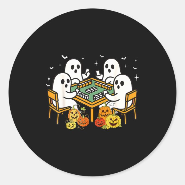 Adesivo Redondo Bam Boo Halloween Ghost Mahjong Funny Costume Game (Frente)