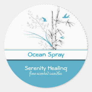Adesivo Redondo bambu e aves azuis rótulo de vela personalizável 1