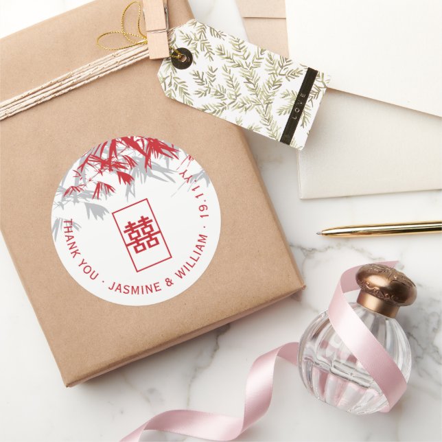 Adesivo Redondo Bambu Verde Vermelho E Jade Deixa Casamento Asiáti (Presentear)