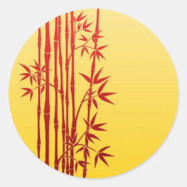 Adesivo Redondo Bambu vermelho com folhas em amarelo