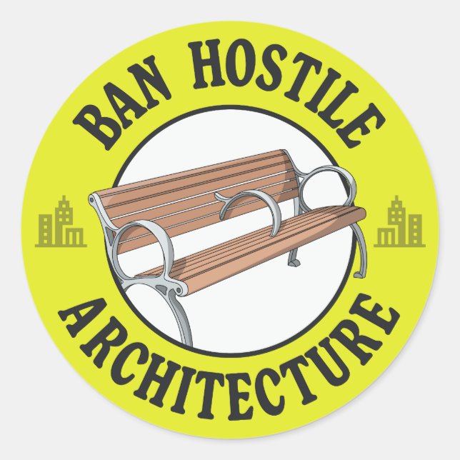 Adesivo Redondo Ban Hostil Architecture - Anti-Sem-Abrigo (Frente)