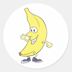 Adesivo Redondo banana de desenho animado feliz e bobo