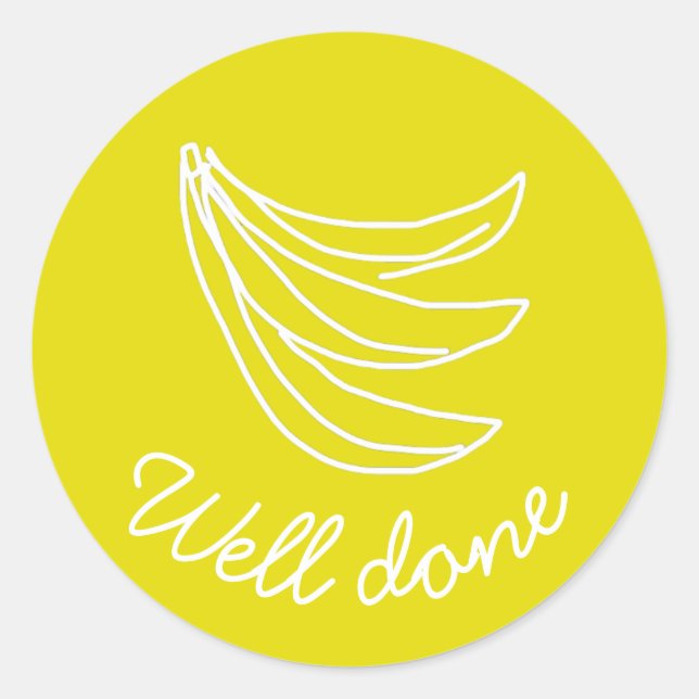 Adesivo Redondo Banana feliz, amarela, muito bem ensinada (Frente)