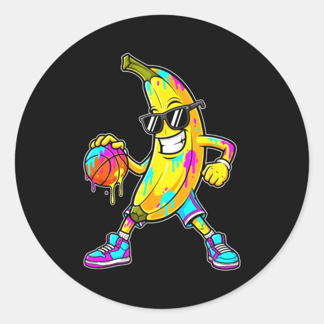 Adesivo Redondo Banana Funny Basketball Drip Kids Youth Boys Girls (Frente)