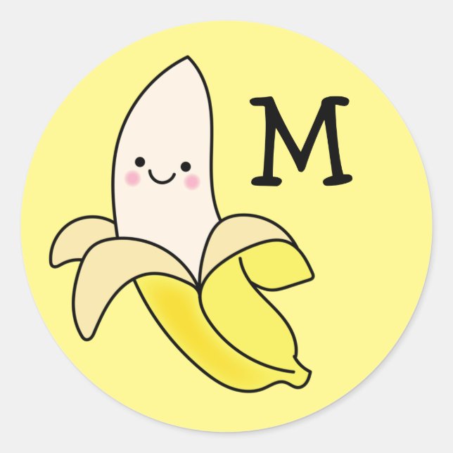 Adesivo Redondo Banana Kid Cute Kawaii Name Envelope Selo (Frente)