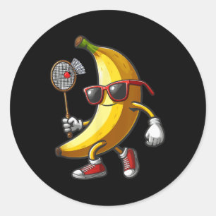 Adesivo Redondo Banana Sungs Jogando Badminton Engraçado Fruta Esp