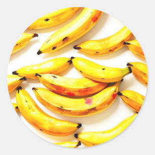 Adesivo Redondo Bananas de Aquarela em Matizes Moles com Branco