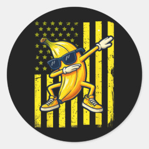 Adesivo Redondo Bananas Gráficas Bandeira Americana Retro Banana D