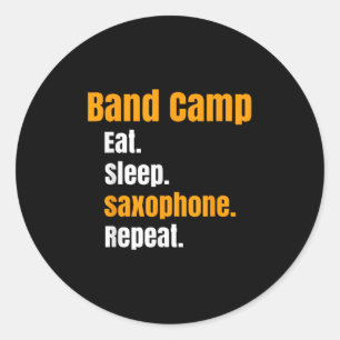 Adesivo Redondo Banda Acampamento Coma Sono Saxofone Repetir Verão