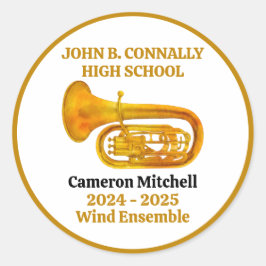 Adesivo Redondo Banda Segundo grau Tuba Dourada Personalizada