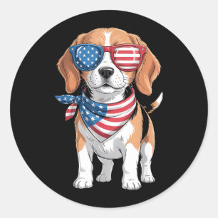 Adesivo Redondo Bandana da Bandeira Americana do Cão Beagle Patrió