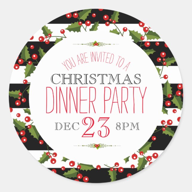 Adesivo Redondo Bandas Brancas e Negras de Berry Natal (Frente)