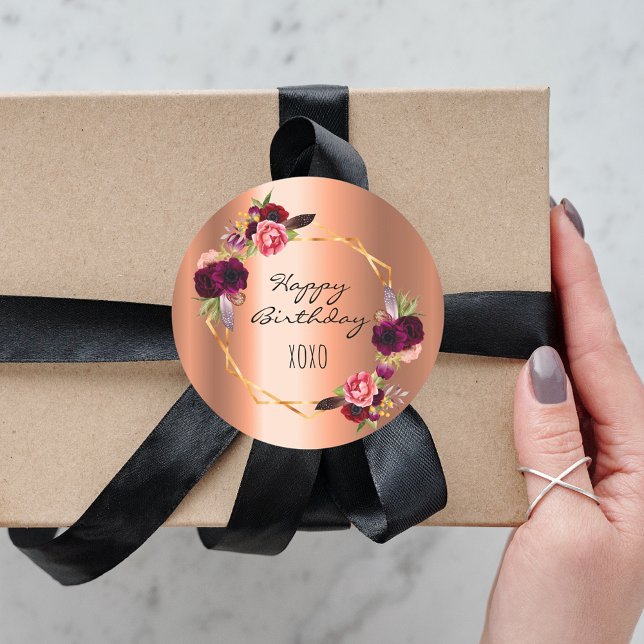 Adesivo Redondo Bandas de cobre de aniversário geométricas de ouro (Criador carregado)