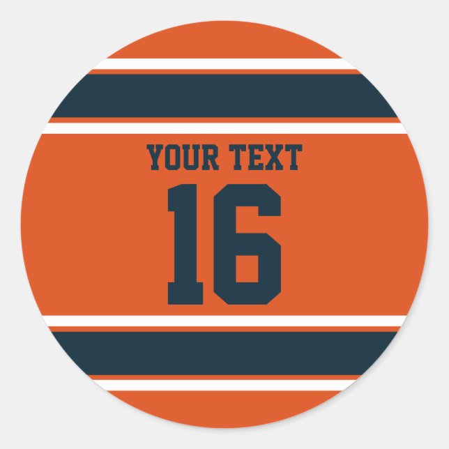 Adesivo Redondo Bandas Esportivas Laranja e Azul Escuras Personali (Frente)