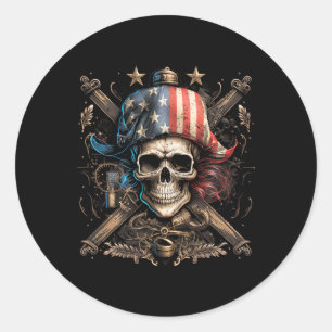 Adesivo Redondo Bandeira Americana 4 De Julho Pirata Usa América E