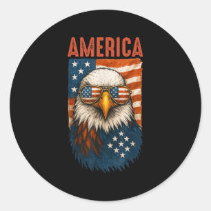 Adesivo Redondo Bandeira Americana Bald Eagle Patriótica 4 De Julh