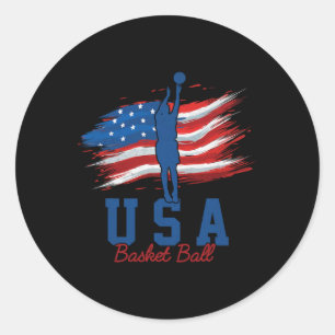Adesivo Redondo Bandeira Americana Basquete 4 De Julho Dos Eua Apo