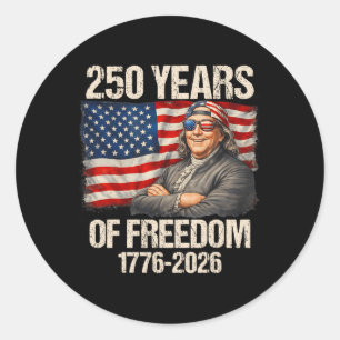 Adesivo Redondo Bandeira Americana Ben Franklin 250 Anos 1776-2026